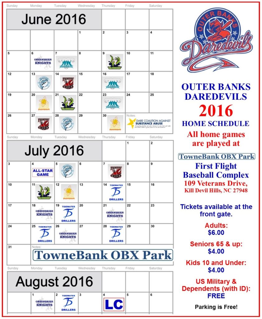 2016 Schedule OUTER BANKS SCALLYWAGS