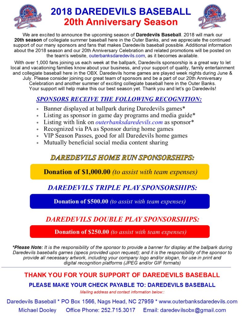 2018 Sponsorship Opportunities OUTER BANKS SCALLYWAGS